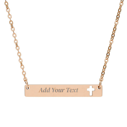Personalized Gold Cutout Necklace, Gift Custom Name or Phrase|  Cross Bar Necklace (Engraving)