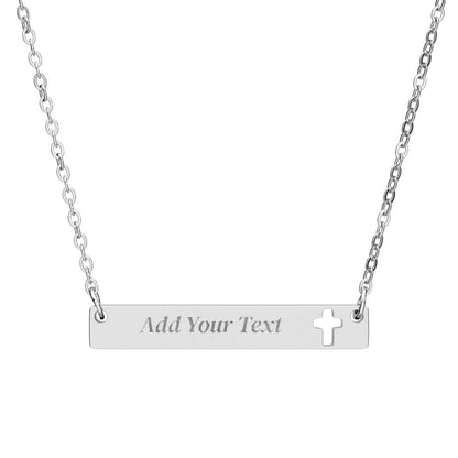 Personalized Gold Cutout Necklace, Gift Custom Name or Phrase|  Cross Bar Necklace (Engraving)