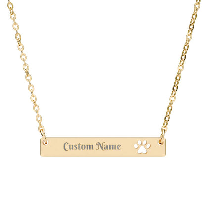 Custom Personalized Cutout Paw Bar Necklace (Engraving)