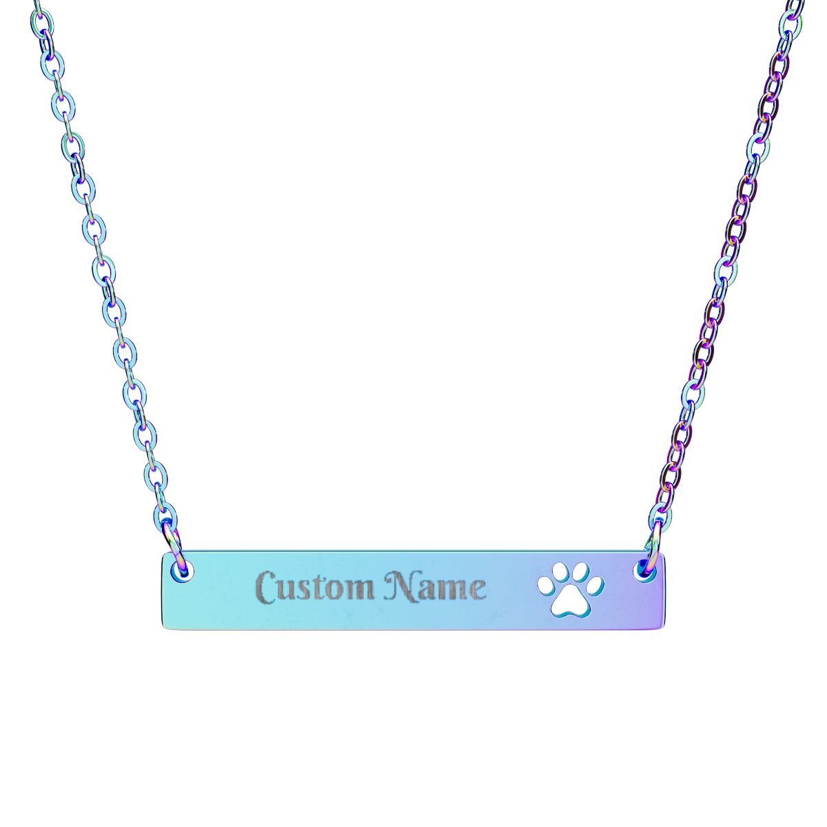 Custom Personalized Cutout Paw Bar Necklace (Engraving)