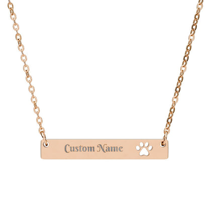 Custom Personalized Cutout Paw Bar Necklace (Engraving)