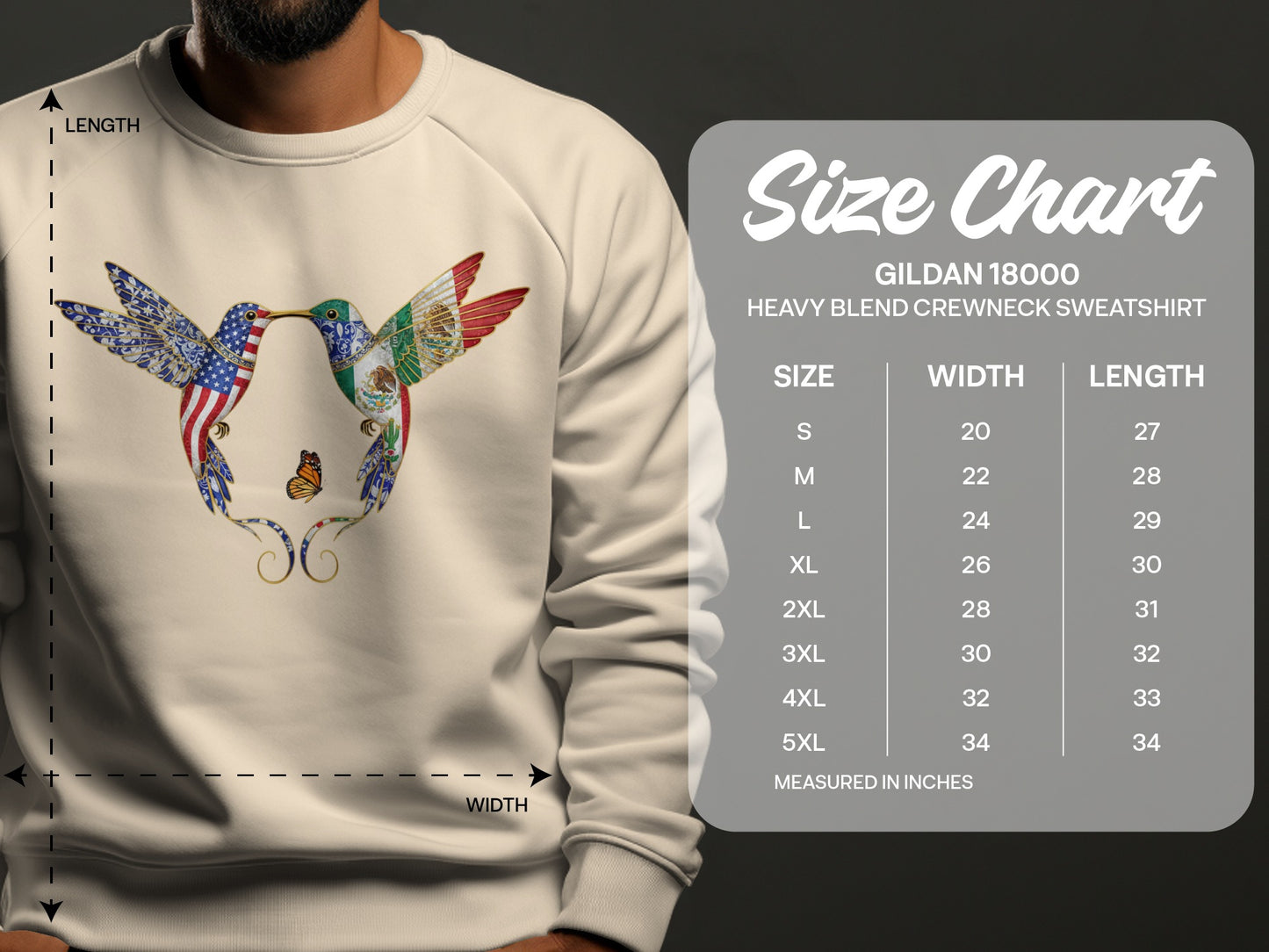 Hummingbirds with USA and Mexican Flags Sweatshirt