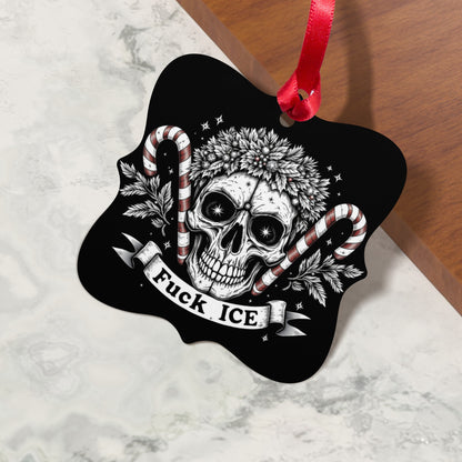 Skull and Candy Cane Design Holiday Ornament