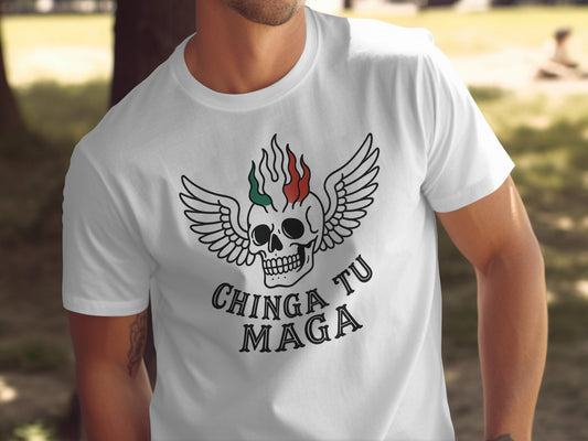 Chinga Tu Maga Skull with Wings Graphic T-Shirt product