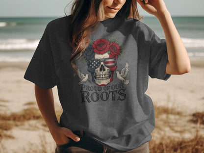 Patriotic Skull and Flowers Graphic T-Shirt product type