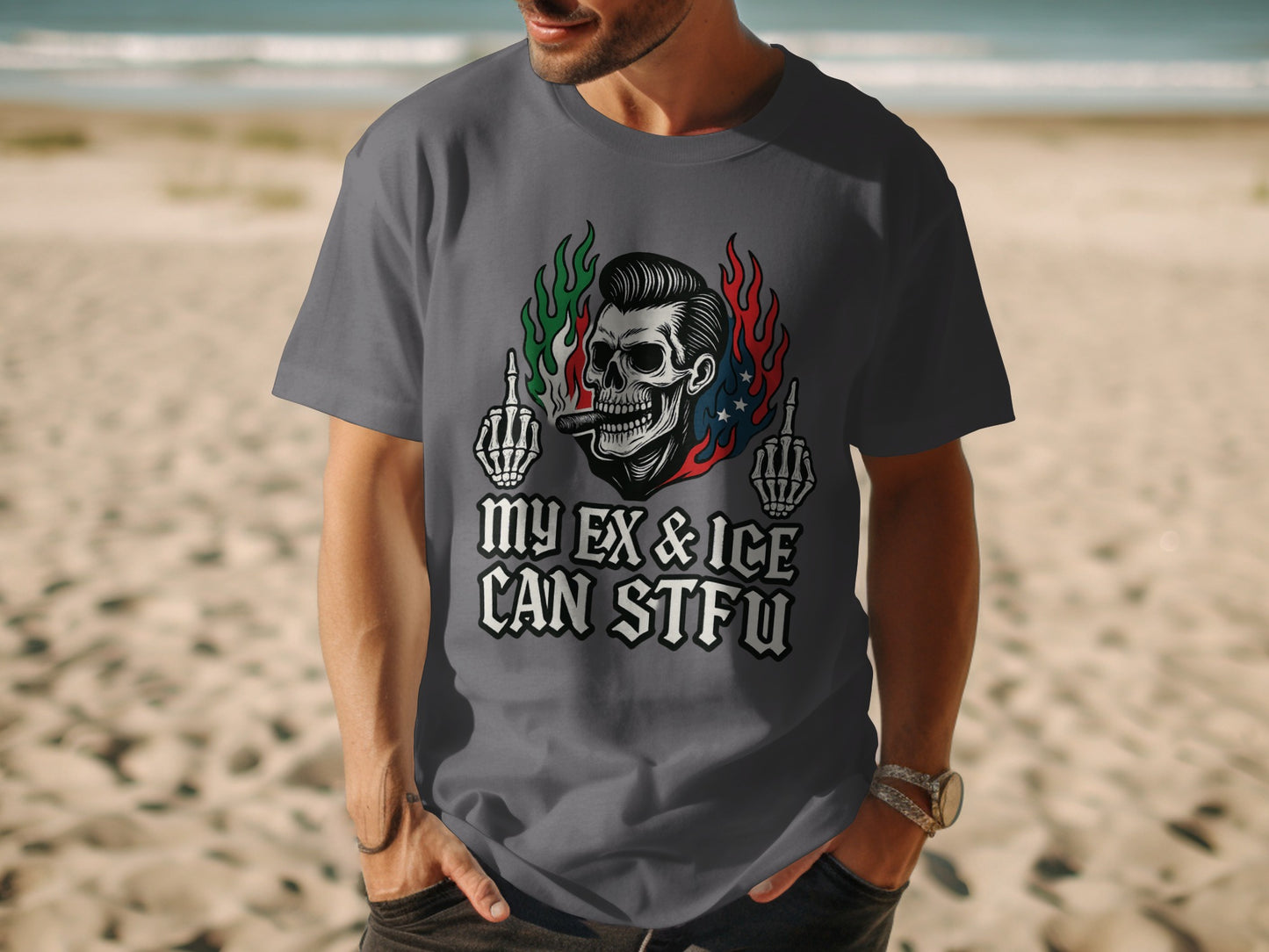 My Ex and Ice Can STFU Skull Printed T-shirt product