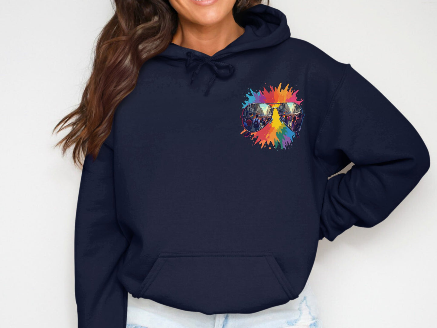 Colorful Sunglasses Print on Navy Blue Hoodie product type