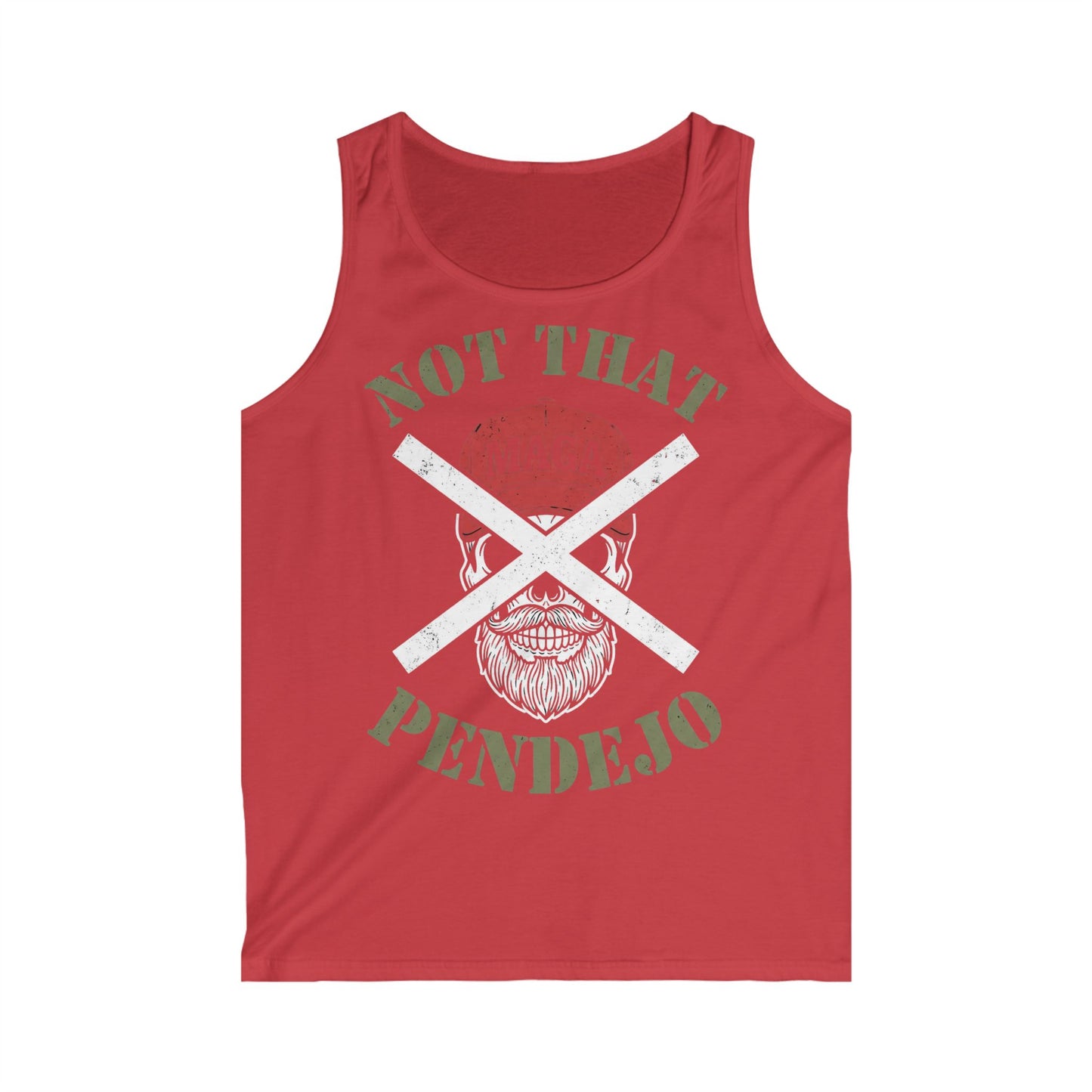 Red tank top with a skull, beard, and "Not That Pendejo" text.