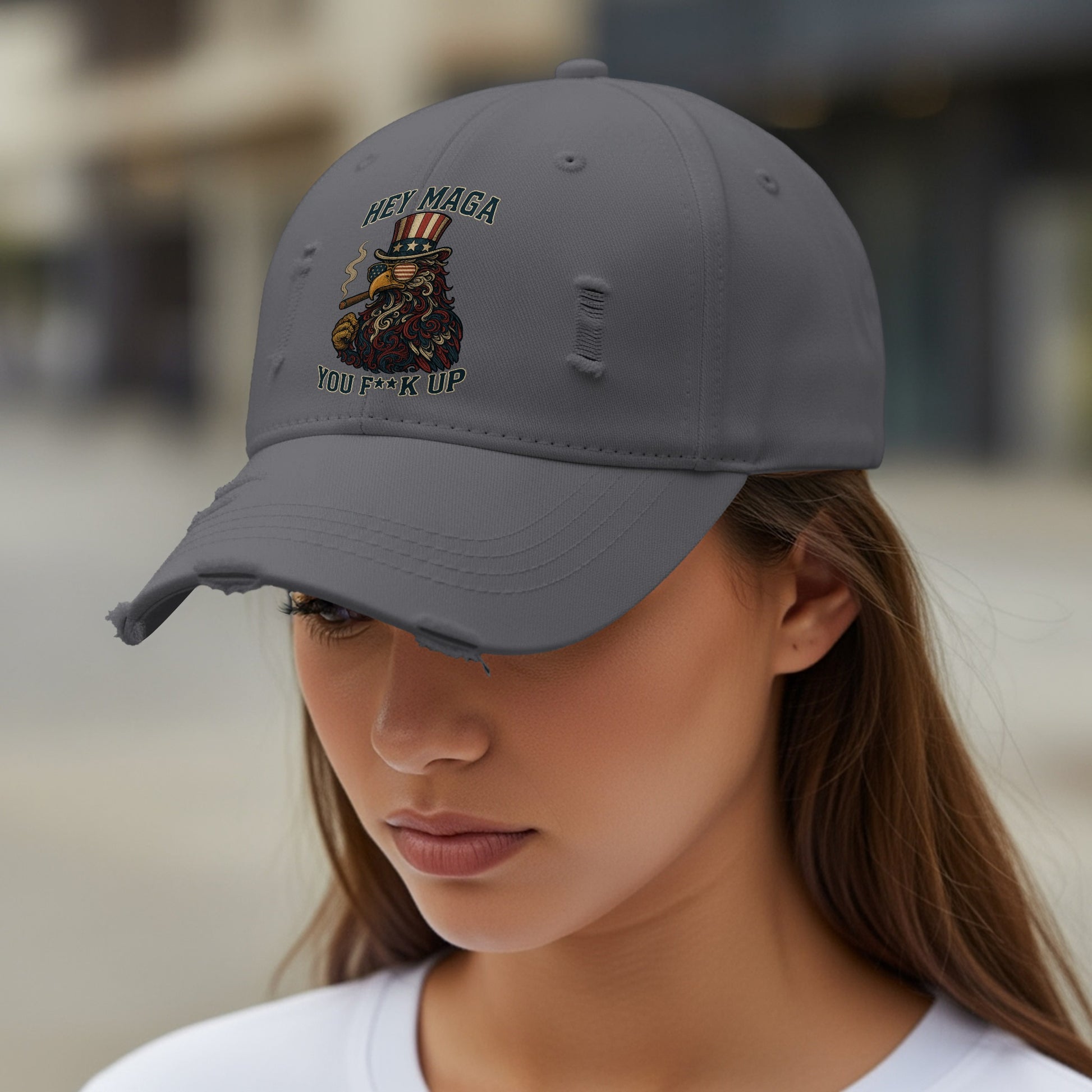 Hey Maga You F***k Up Distressed Grey Hat product