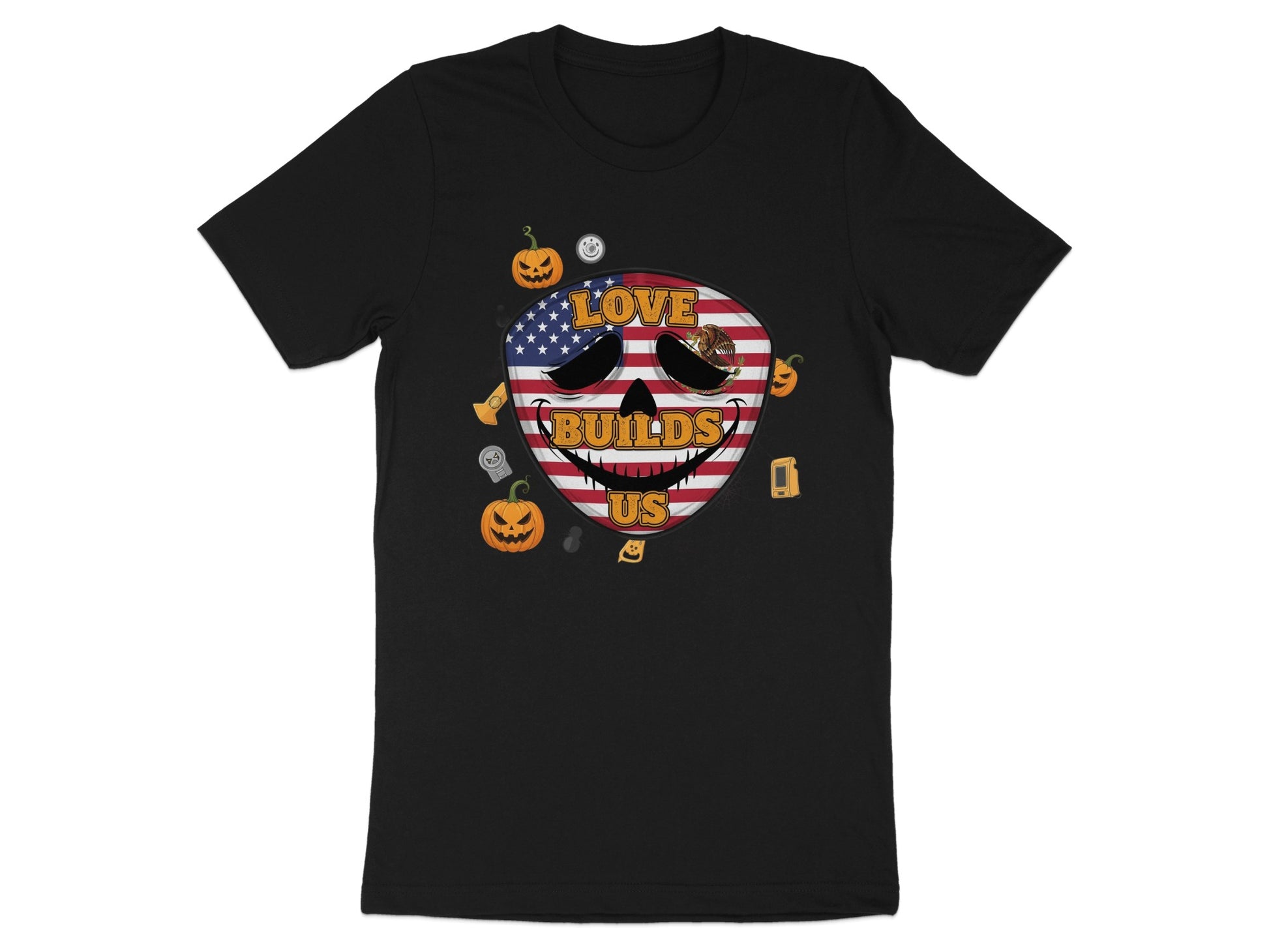 Love Builds Us Skull American Flag Design Shirt product