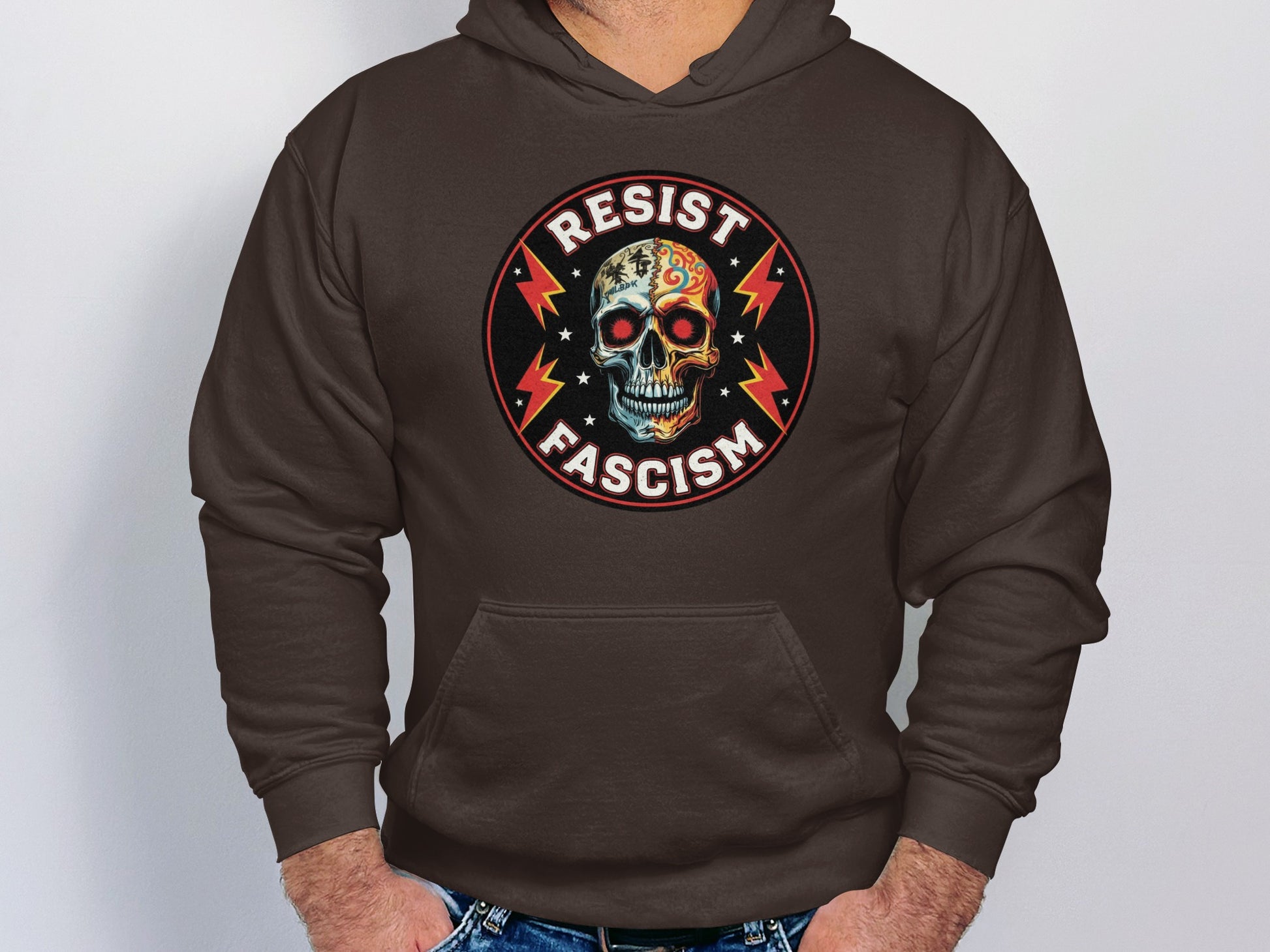 Resist Fascism Skull Graphic Hooded Sweatshirt product type