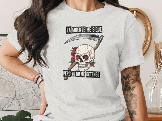 La Muerte Me Sigue Skull Graphic T-shirt product