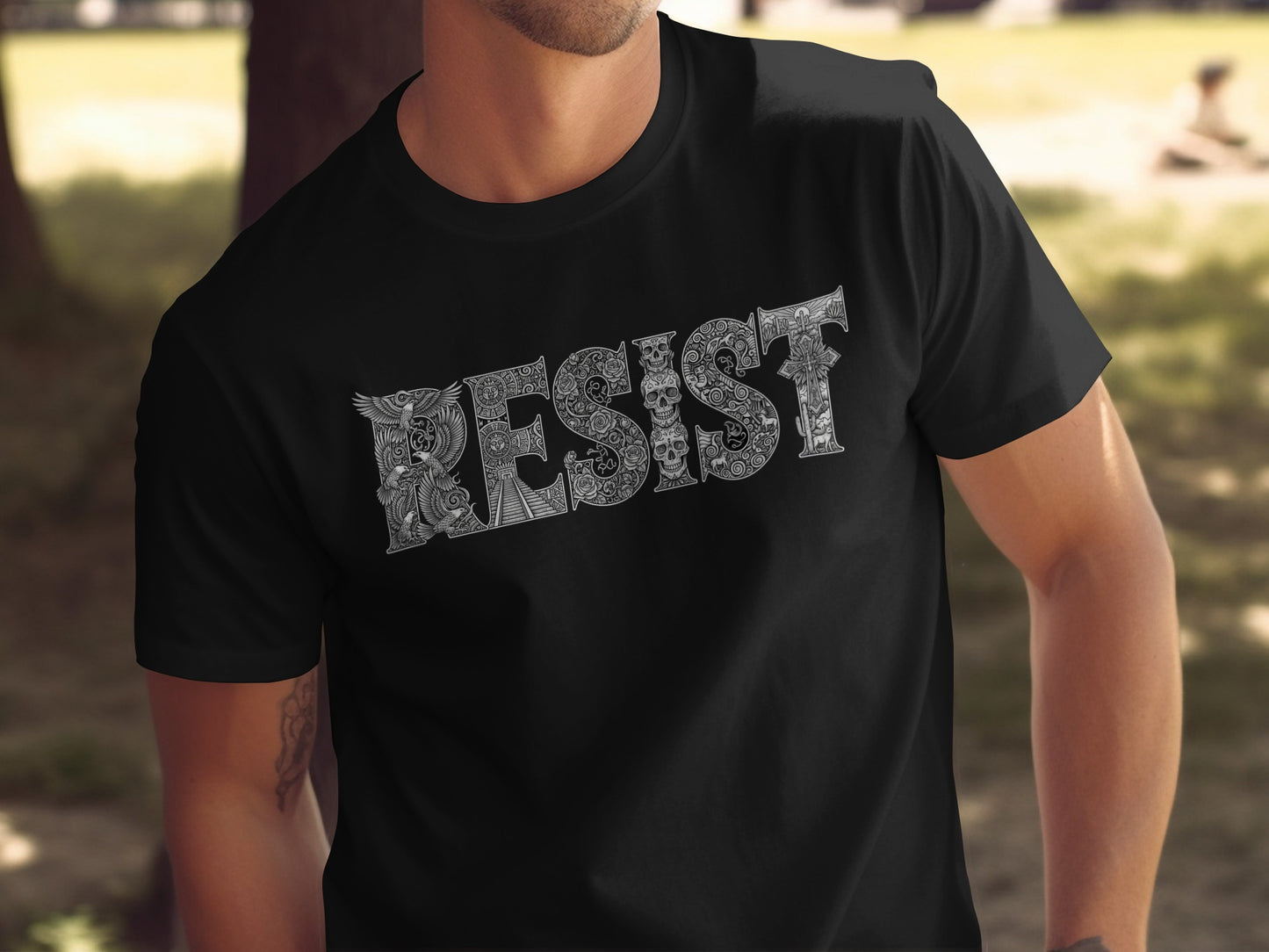 Resist Graphic T-shirt with Bold Artistic Lettering