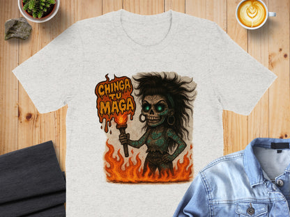Chinga Tu Maga Skull and Fire Graphic T-Shirt product