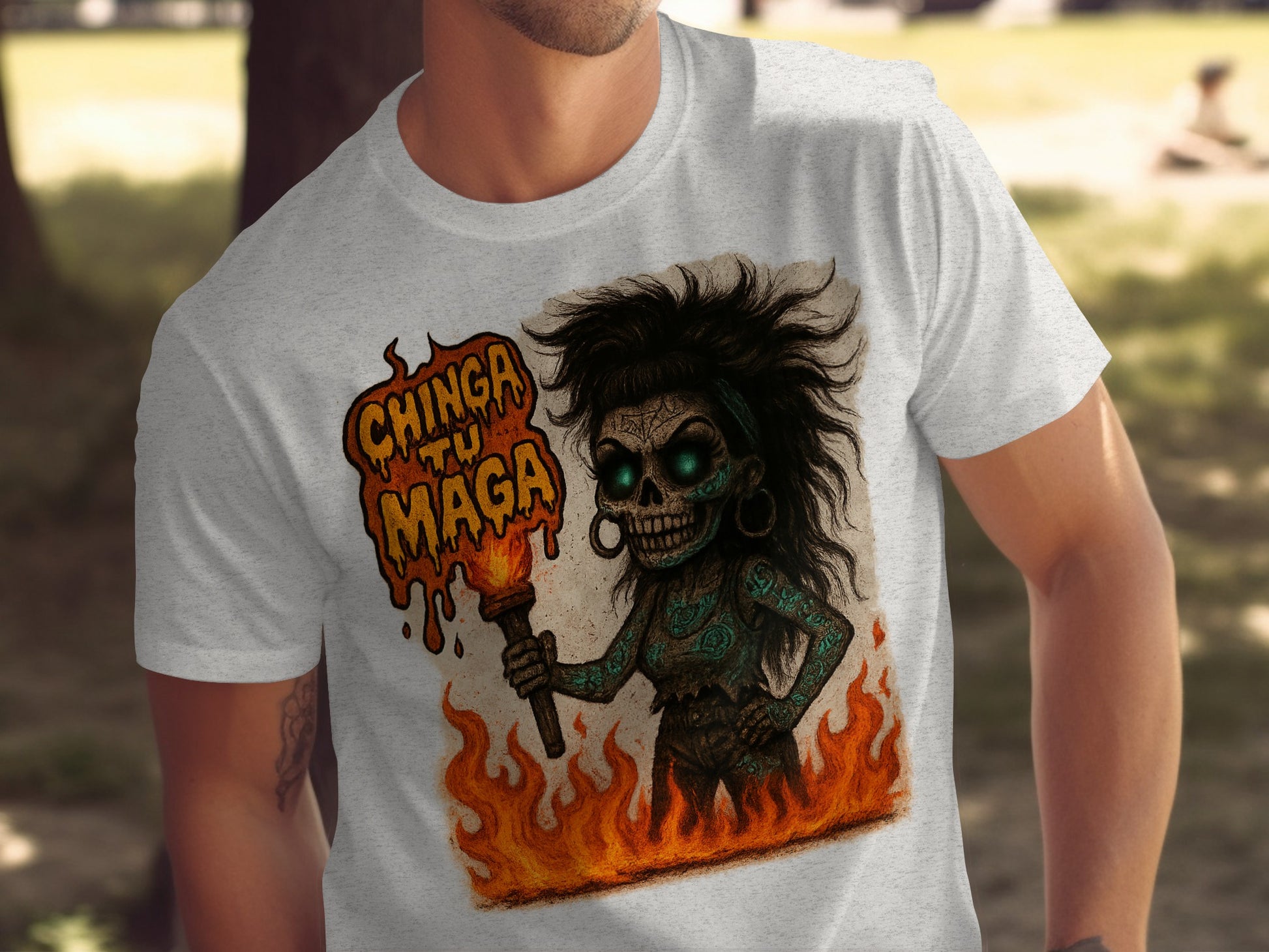 Chinga tu Maga Skeleton Flames Graphic T-shirt product