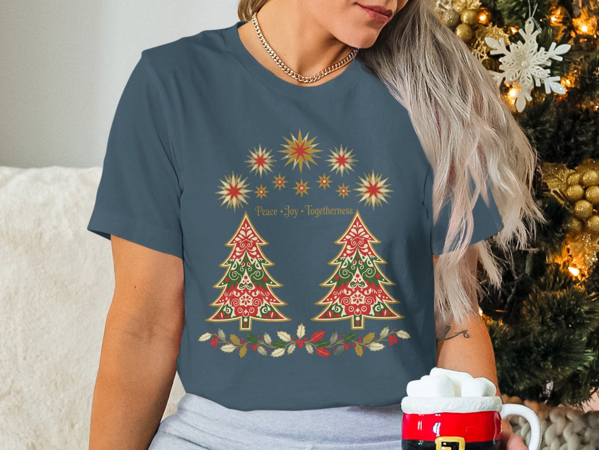 Festive Christmas Trees Peace Joy Togetherness Shirt