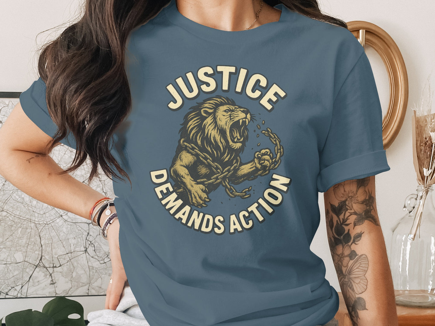 Justice Demands Action Roaring Lion Graphic Shirt product
