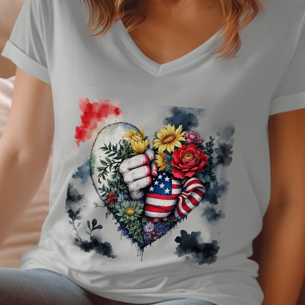 Patriotic Floral Heart Graphic Casual Tee product