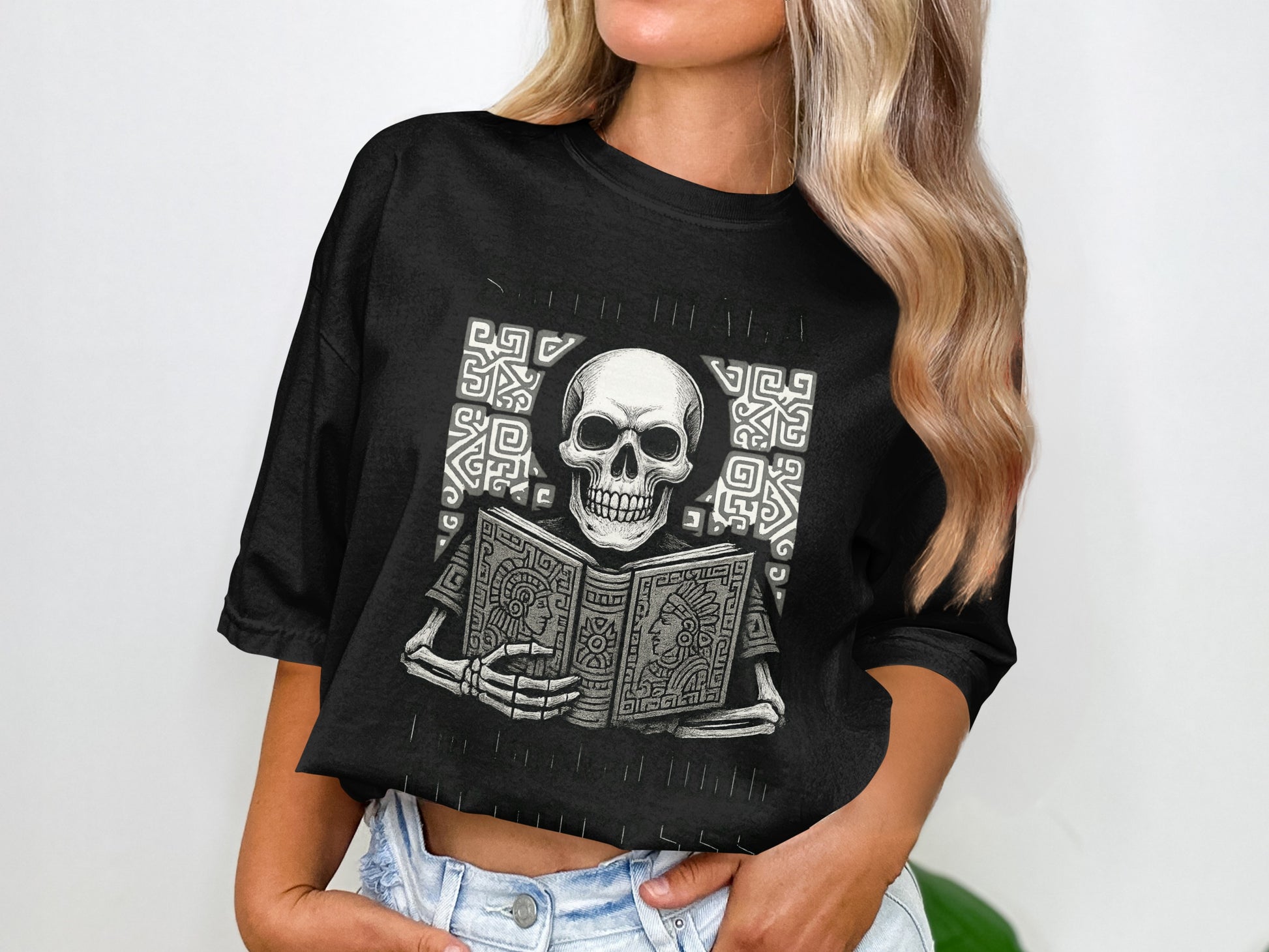 Skeleton Reading Book Graphic Oversized Shirt
