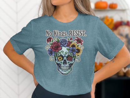No Kings RESIST Skull Floral Graphic T-shirt product type