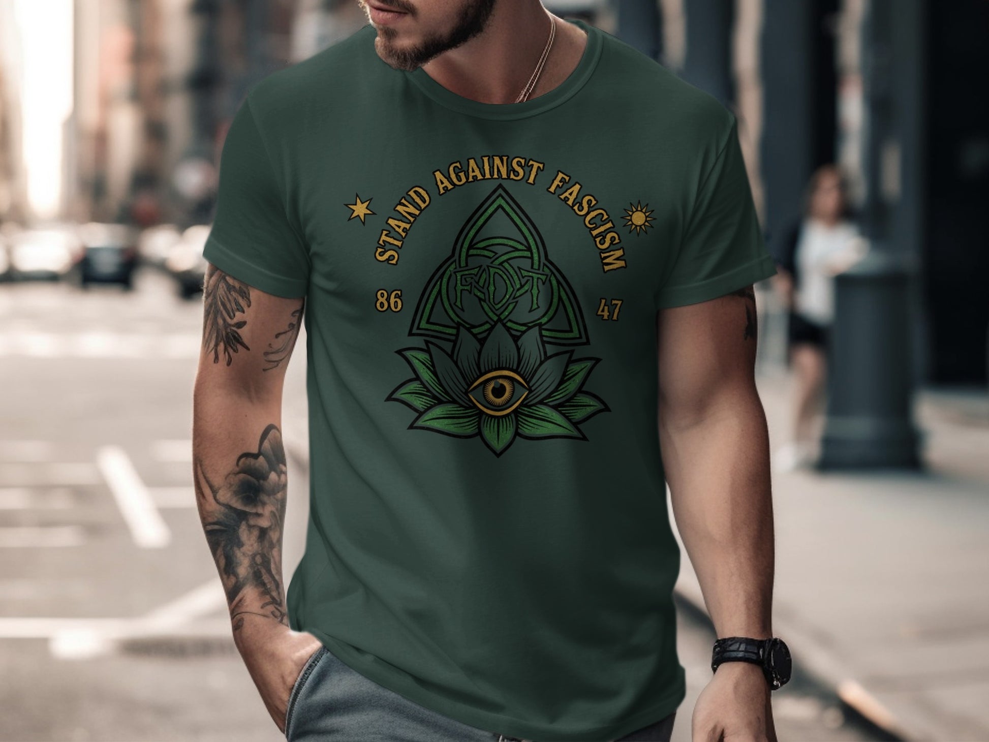 Stand Against Fascism T-Shirt with Bold Eye Design