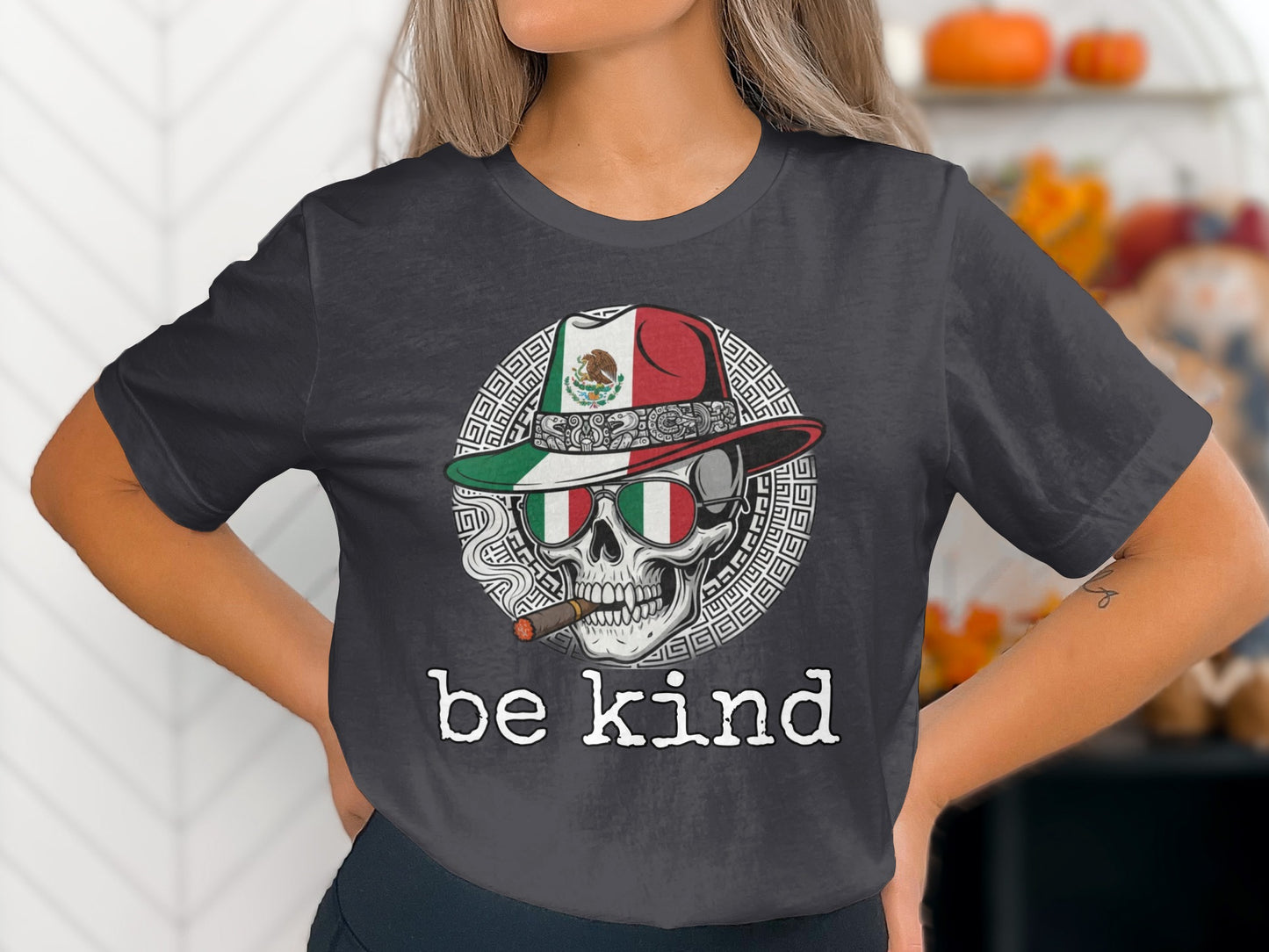 Be Kind Skull Graphic Tee Skeleton Theme