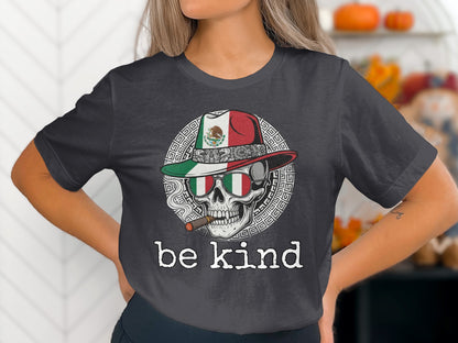 Be Kind Skull Graphic Tee Skeleton Theme