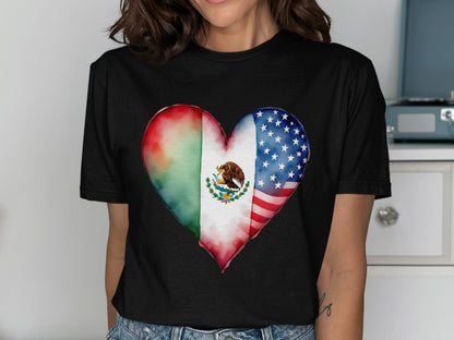 Mexican American Heart Flag Love Graphic T shirts