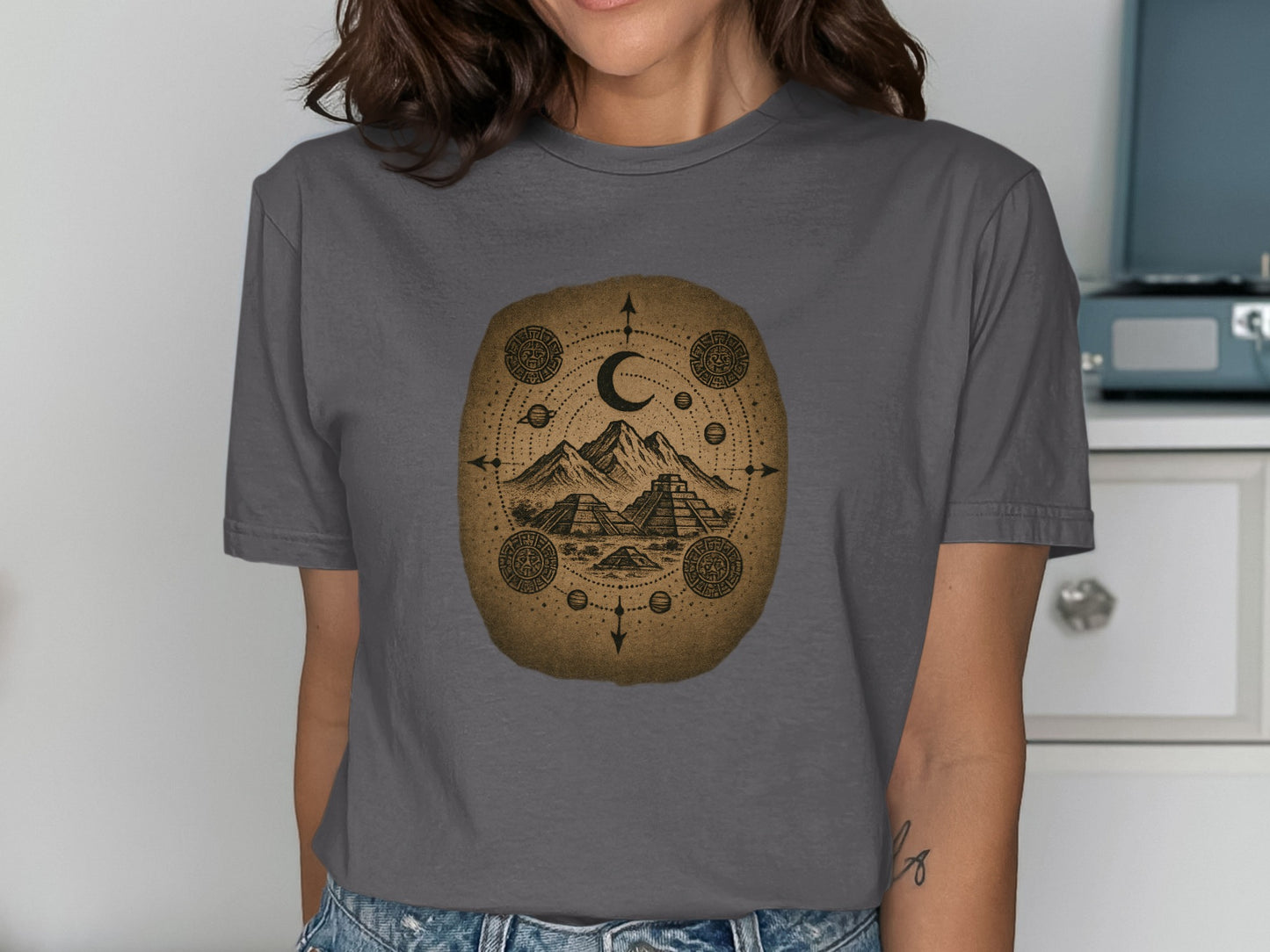 Ancient Mountains and Crescent Moon Art T-shirt product