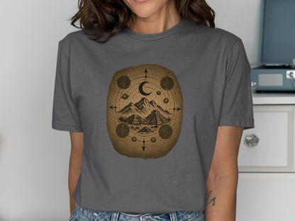 Ancient Mountains and Crescent Moon Art T-shirt product