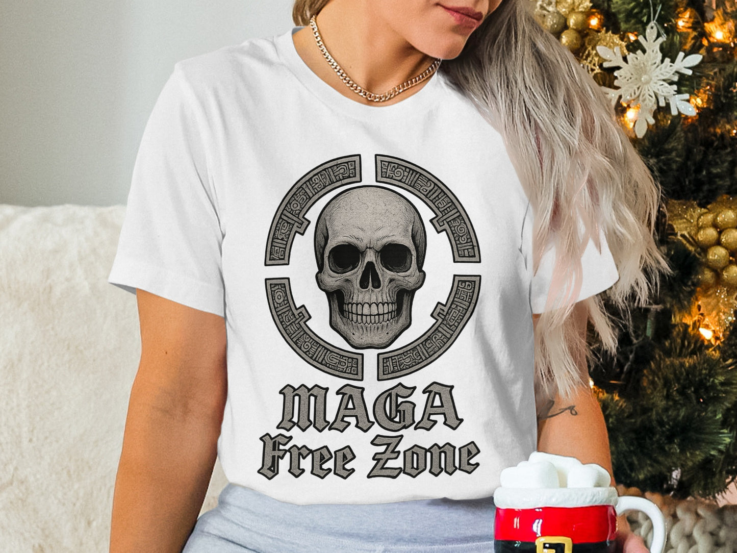 MAGA Free Zone Skull Design T-Shirt for Adults