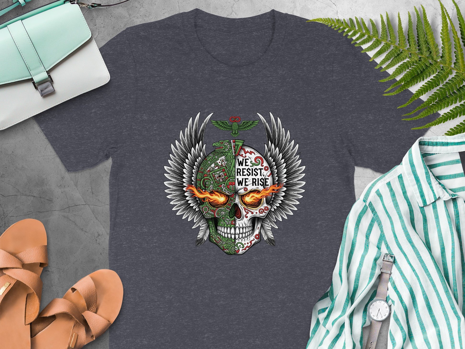 We Rise Resist Graphic Grey Skull Tee Shirt product type