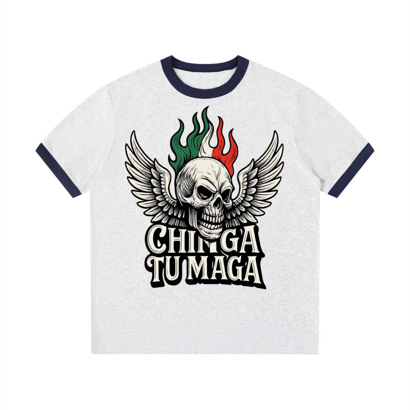 Chinga Tu Maga Contrast Edge Ribbed Crewneck T-Shirt