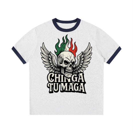 Chinga Tu Maga Contrast Edge Ribbed Crewneck T-Shirt