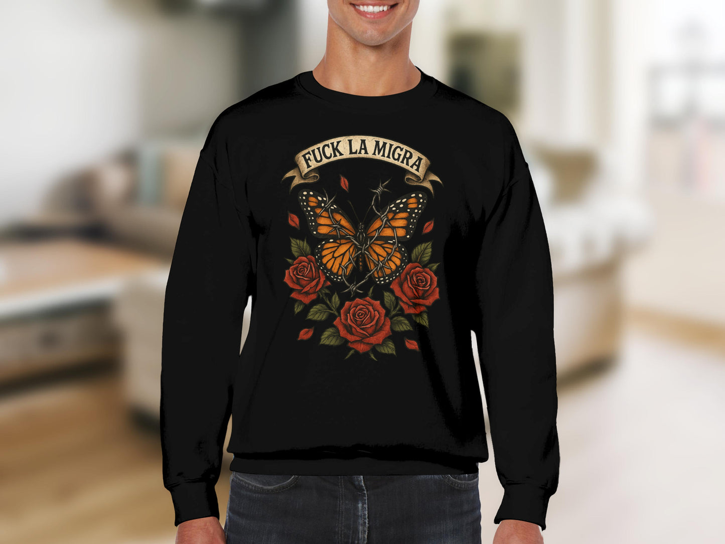 Butterfly Rose Graphic F*ck La Migra Sweatshirt product type