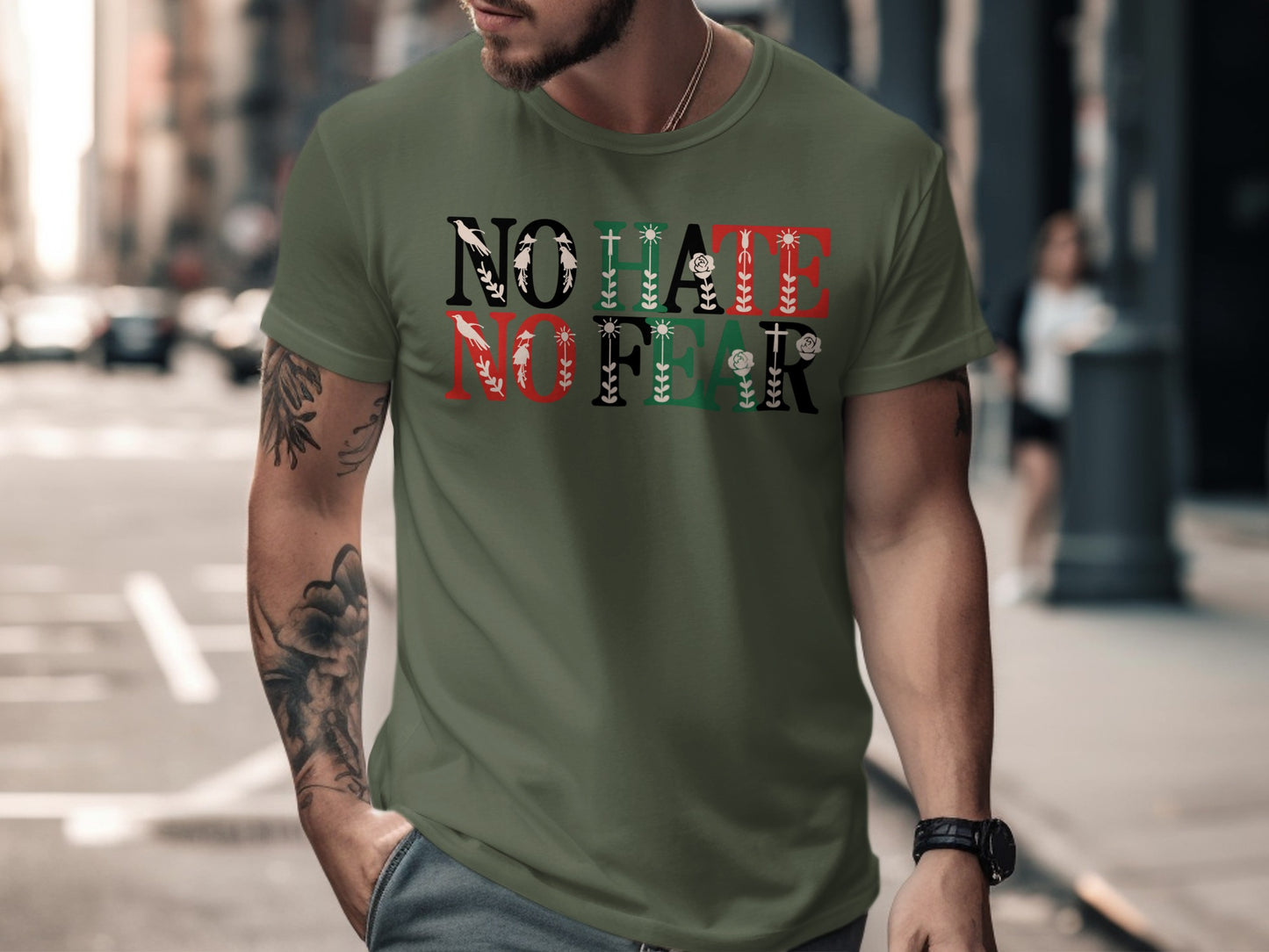 No Hate No Fear Floral Design T-shirt