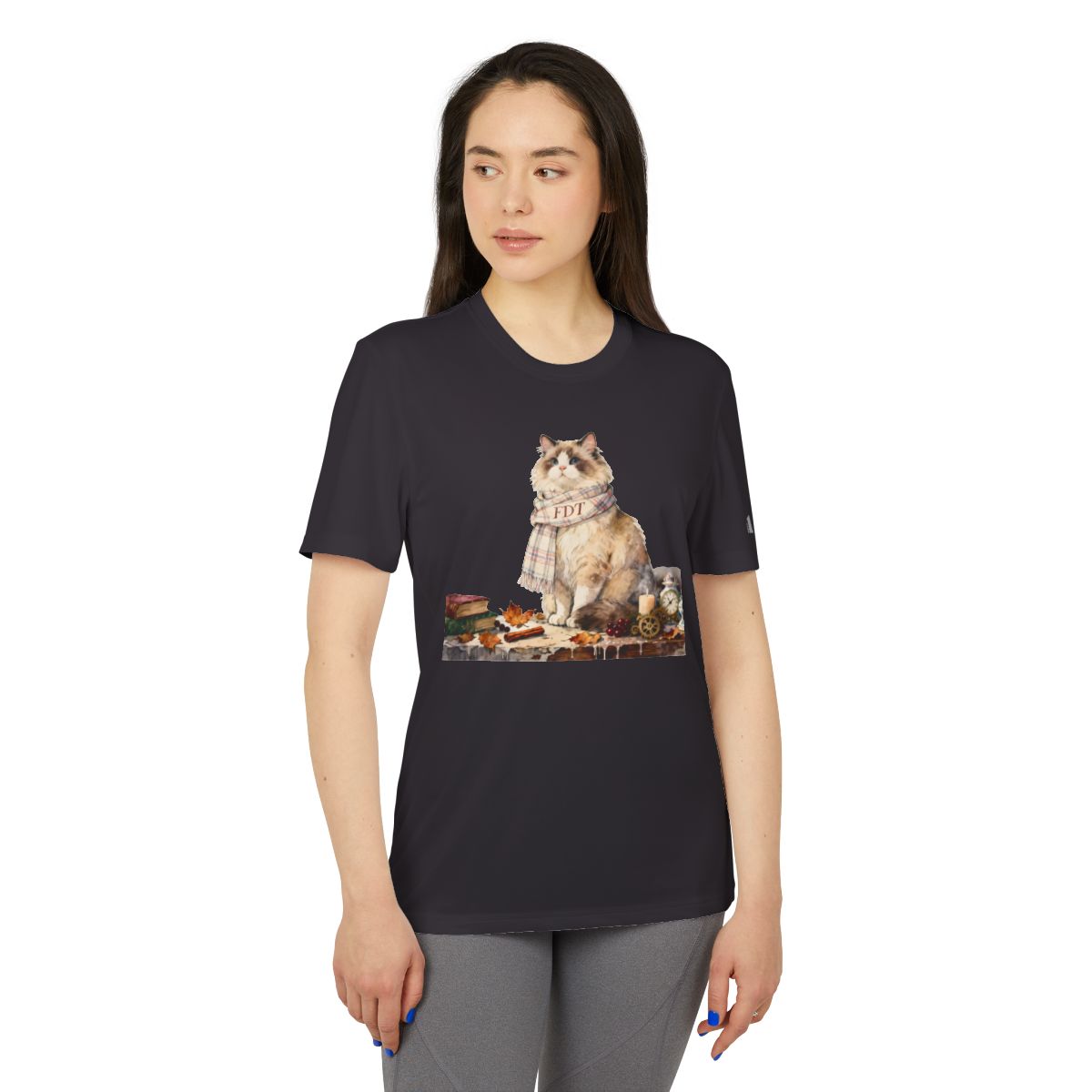 Whimsical Cat with Scarf Illustration on Shirt