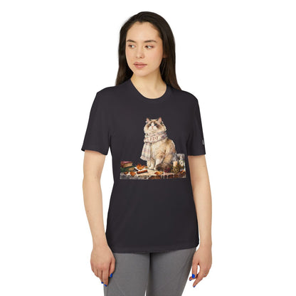 Whimsical Cat with Scarf Illustration on Shirt