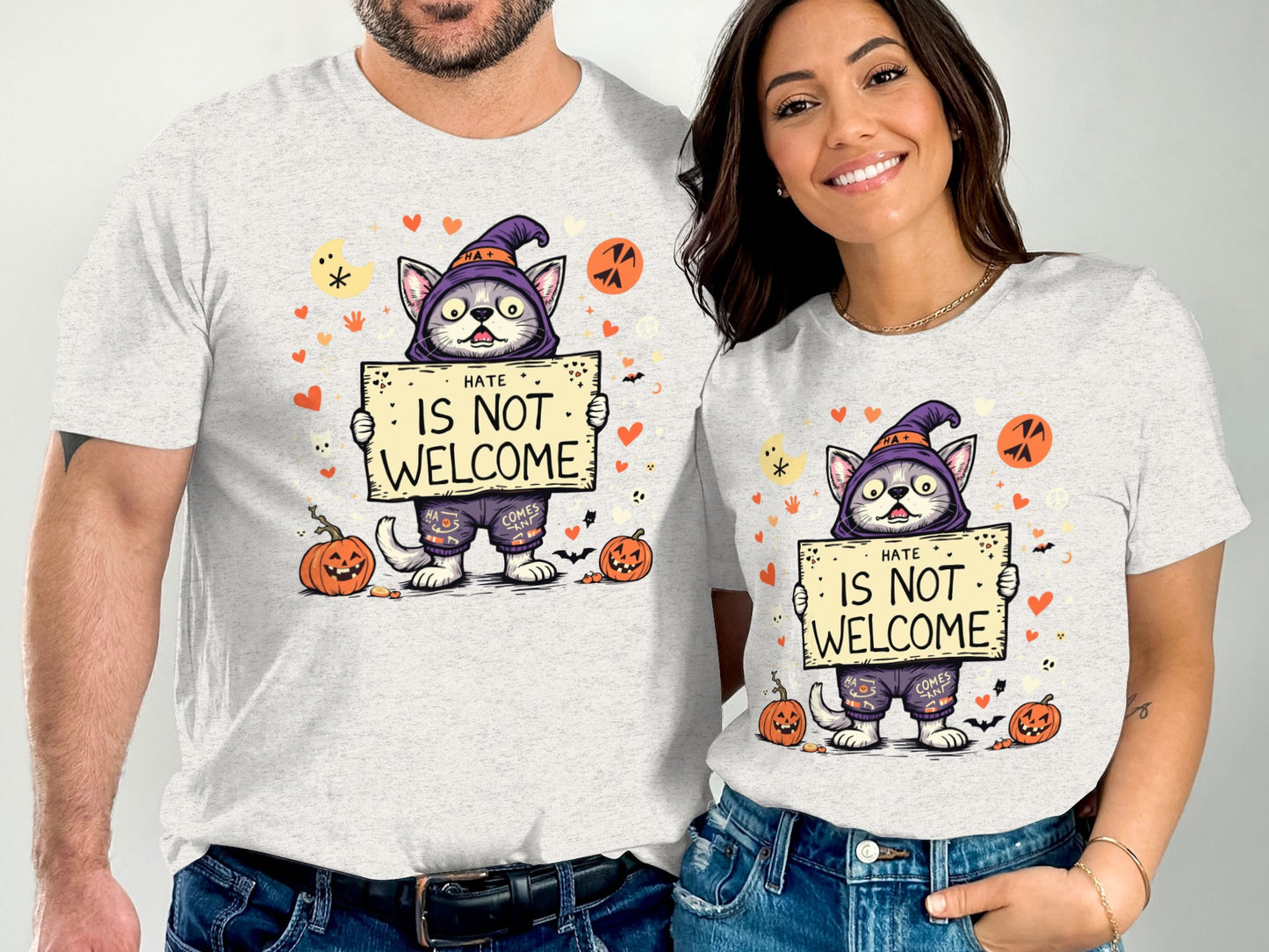 Hate Is Not Welcome Halloween Cat T-Shirt product