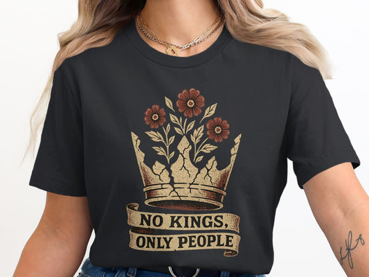No Kings Only People with Crown and Flowers T-shirt