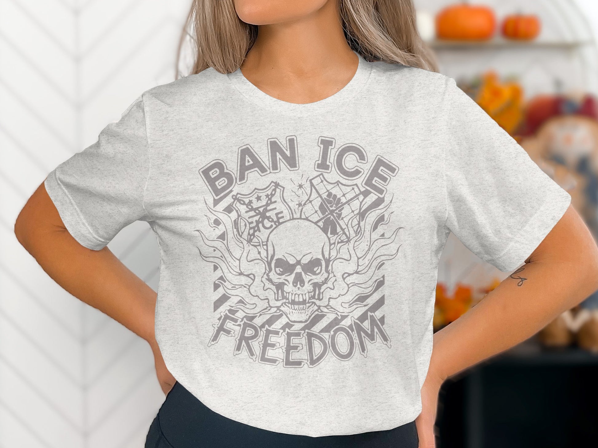Ban ICE Freedom Skull Graphic Tee