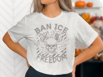 Ban ICE Freedom Skull Graphic Tee