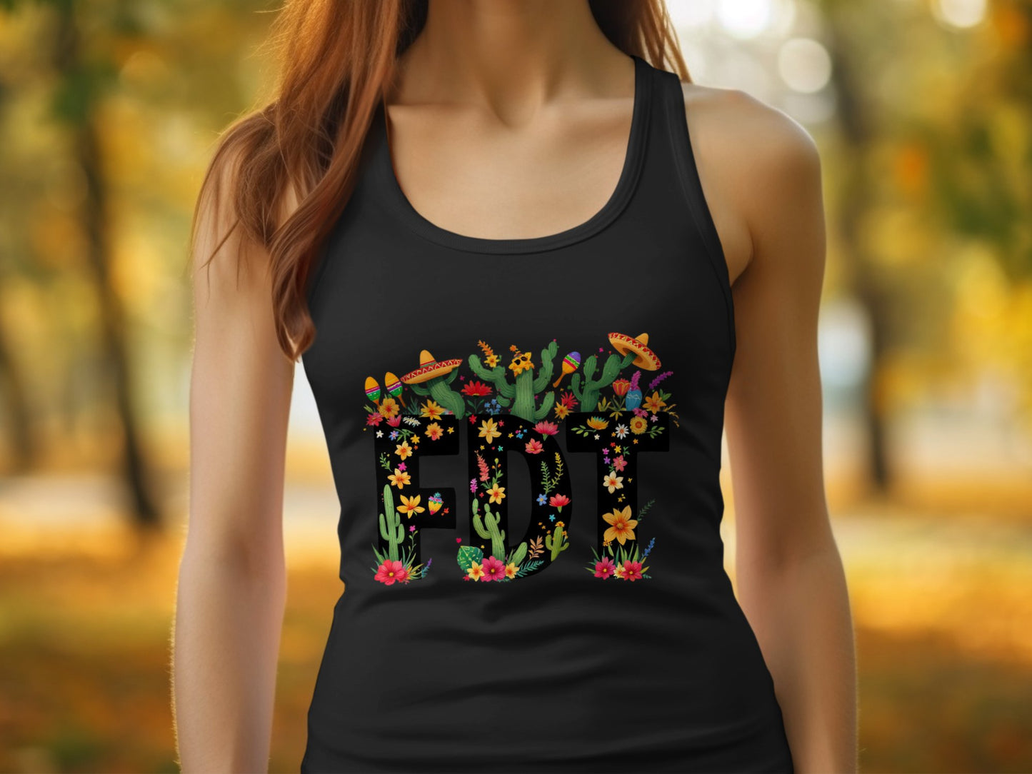 Colorful EDT Floral Design Black Tank Top product