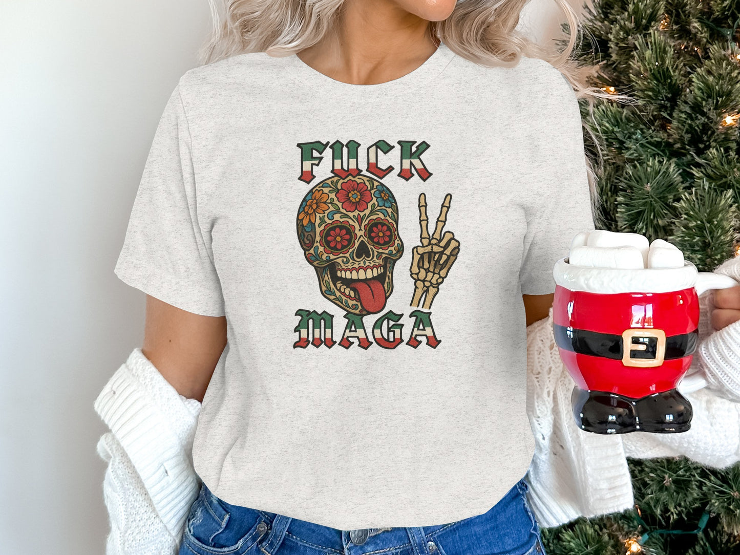 Bold Skull and Peace Sign Illustrated Shirt