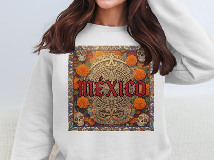 Mexico Skull Design Aztec Calendar White product type