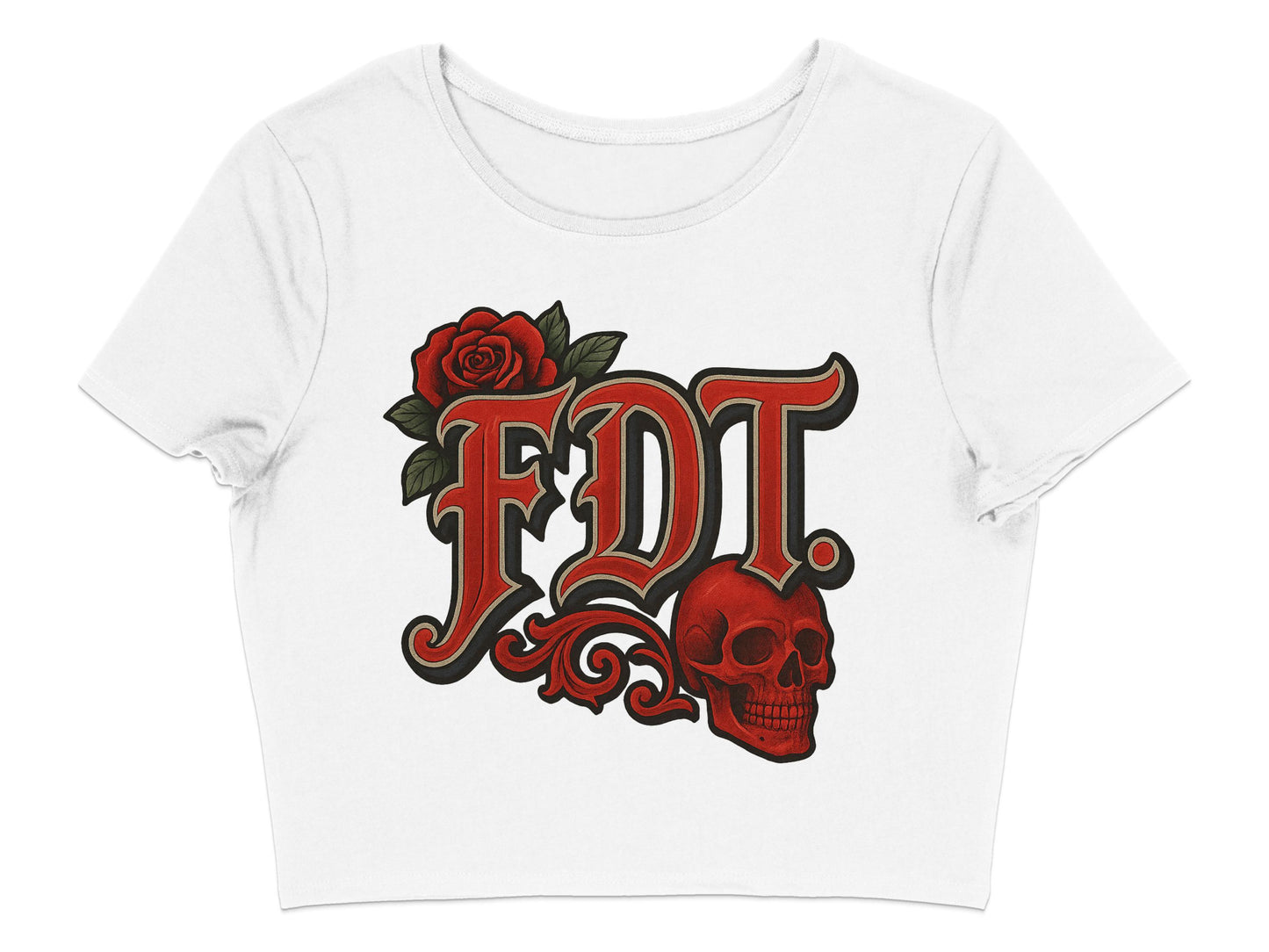FDT Skull and Rose Graphic White Crop Top product