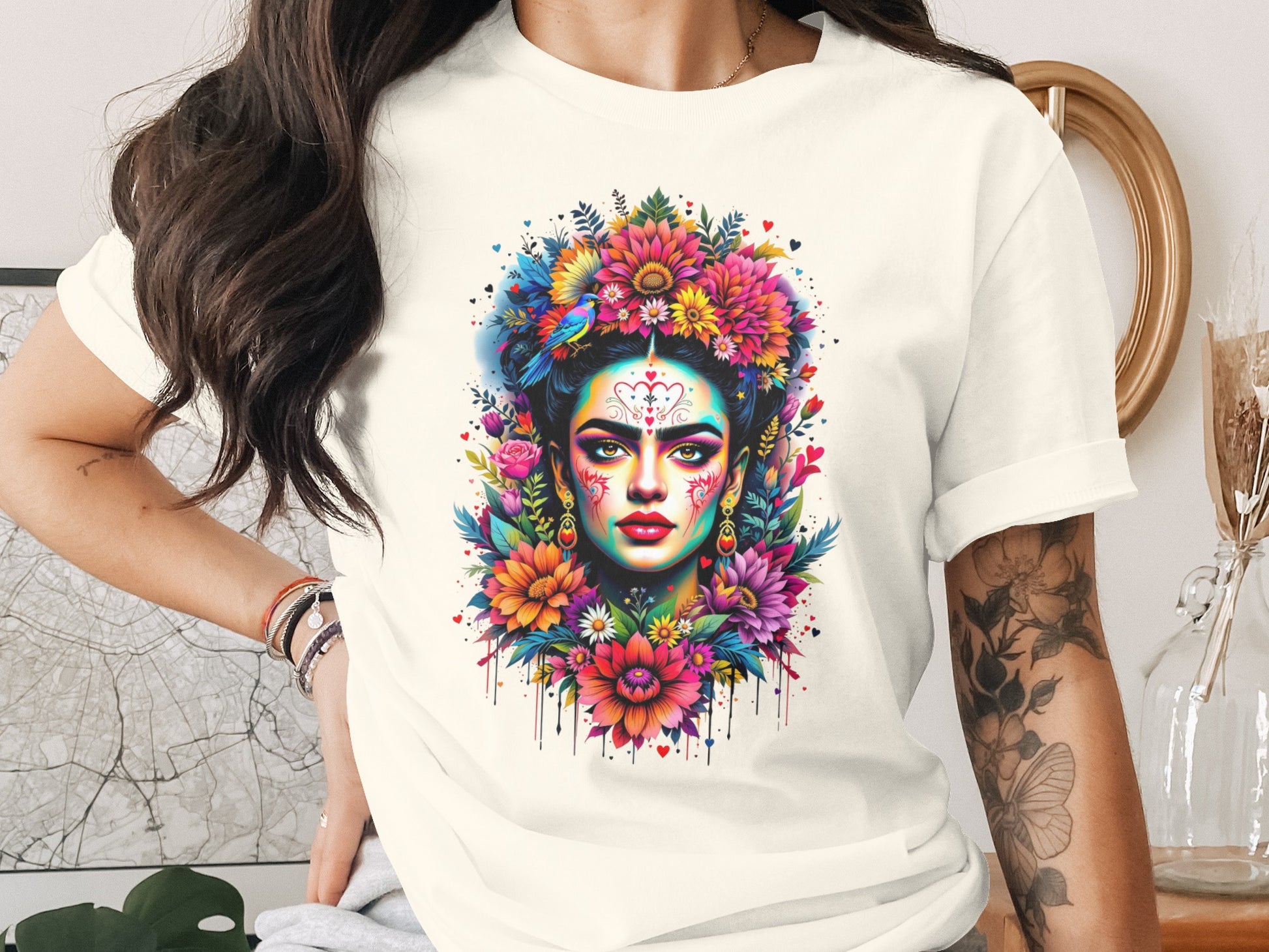 Vibrant Floral Woman Portrait Art Colorful Design product type