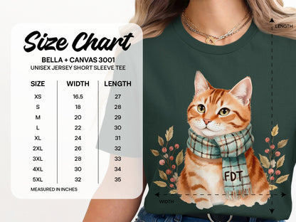Cute Cat Wearing Scarf Printed on Tee