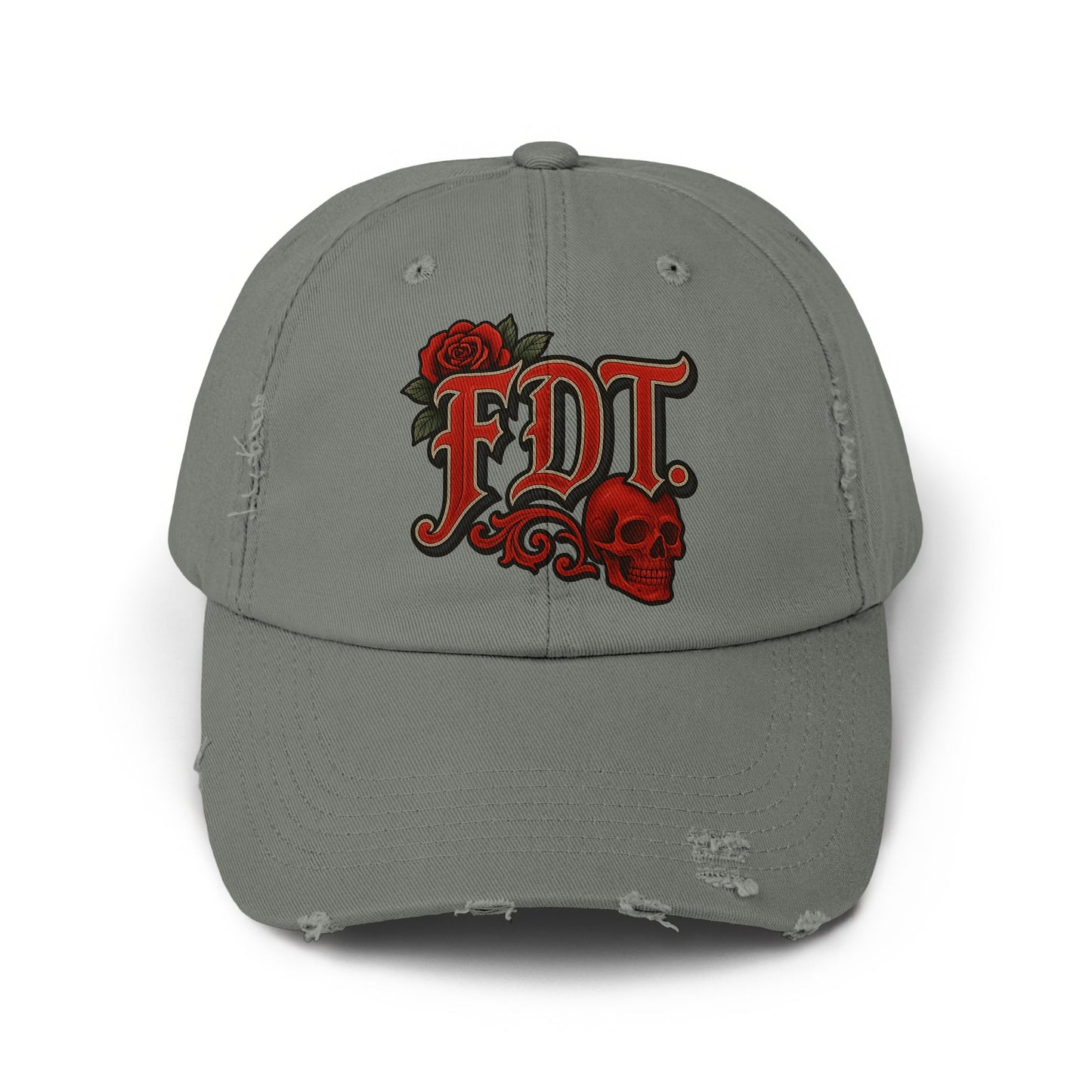Embroidered Red Skull and Rose Gray Cap product
