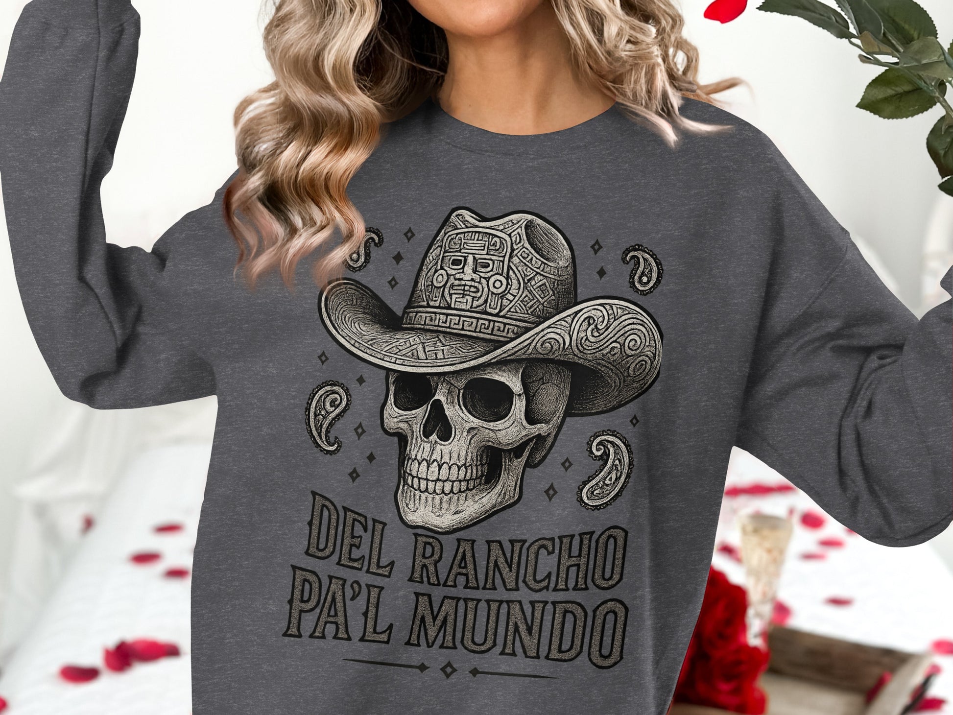 Del Rancho Pa'l Mundo Skull Print Sweatshirt
